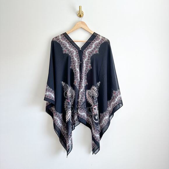 J. Jill Two-Way Button Front Lightweight Patterned Poncho Sweater Black OS - Picture 1 of 6